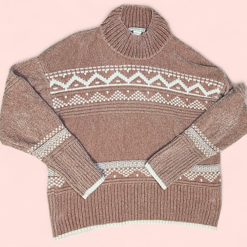 Pink and white turtleneck sweater
